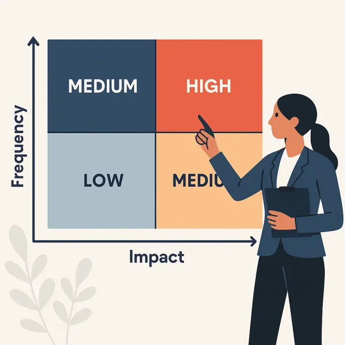 two-axis risk matrix showing frequency vs impact with quadrants labeled