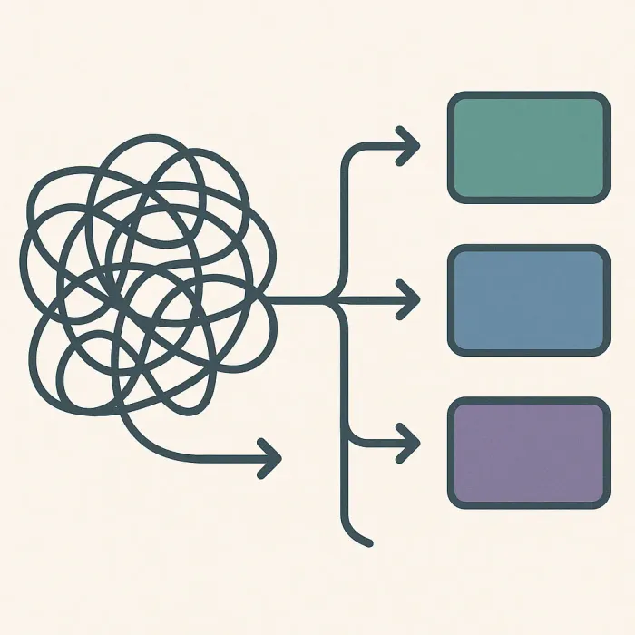 old tangled system diagram with arrows pointing to four reusable components