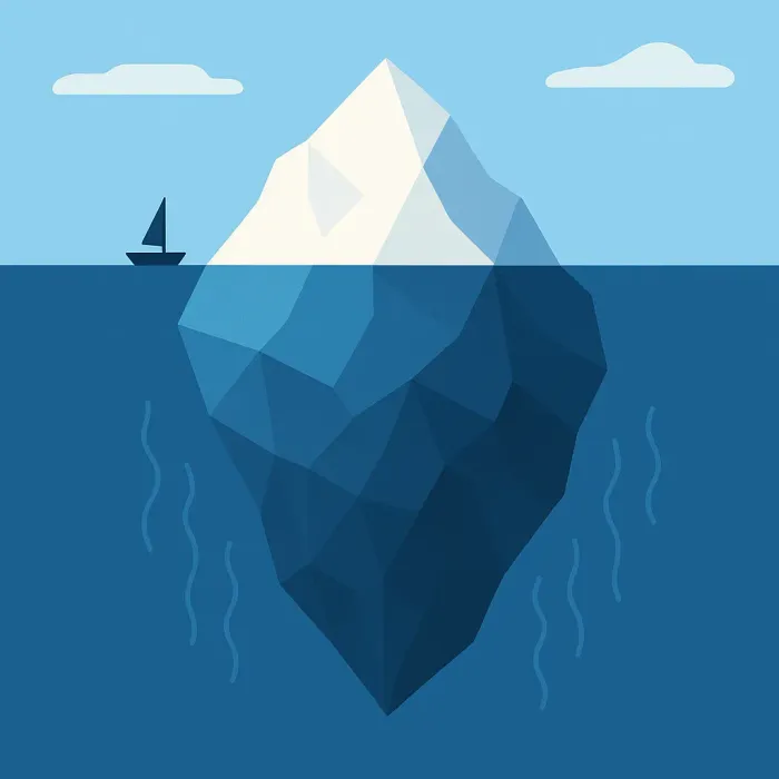 iceberg diagram showing visible exception cost above waterline and hidden downstream costs below