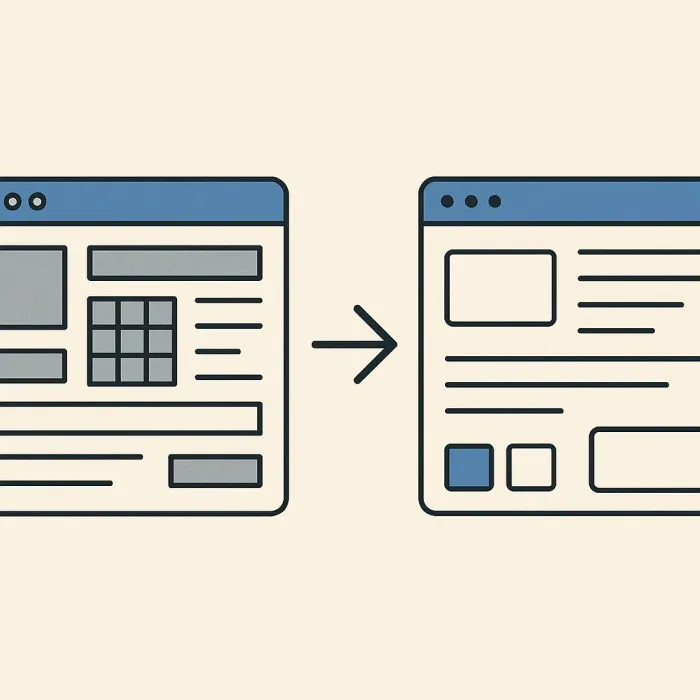 side-by-side diagram of old layout transformed into modern clean interface