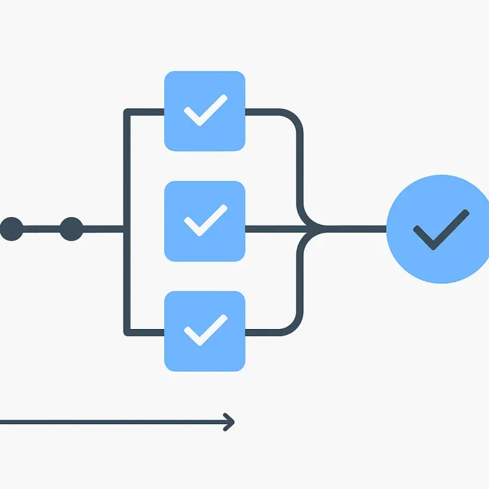 parallel approval paths merging at final decision point, timeline comparison sequential vs parallel