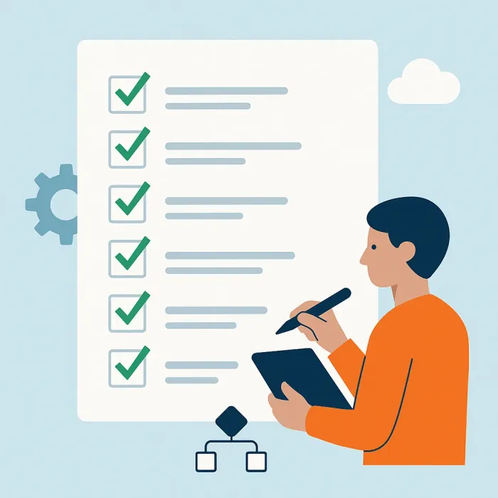 checklist with seven steps from trigger definition to exception handling and system connection