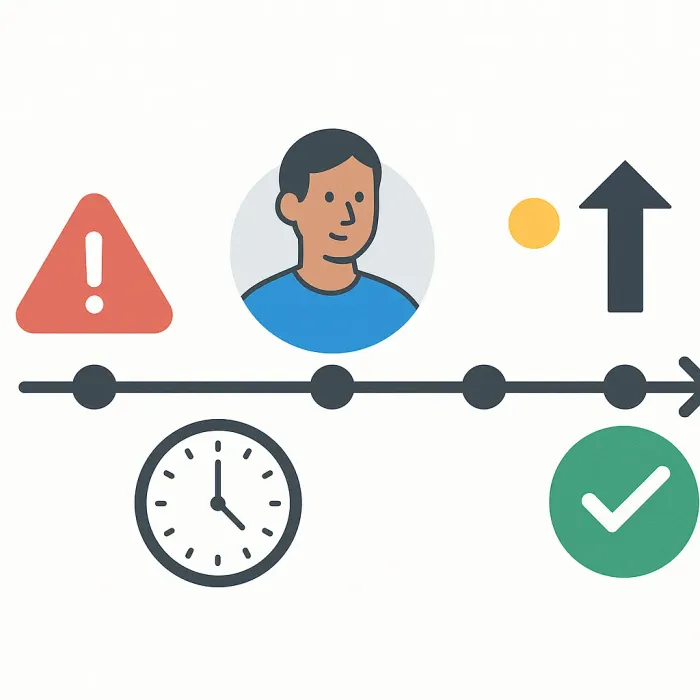 exception resolution timeline showing trigger, owner assignment, deadline, escalation and outcome