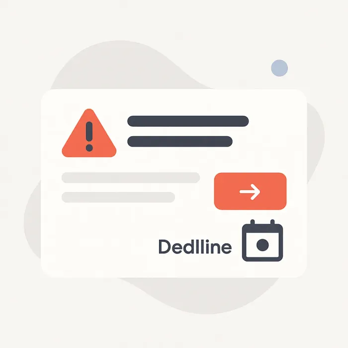 notification design showing exception alert with context, action button, and deadline
