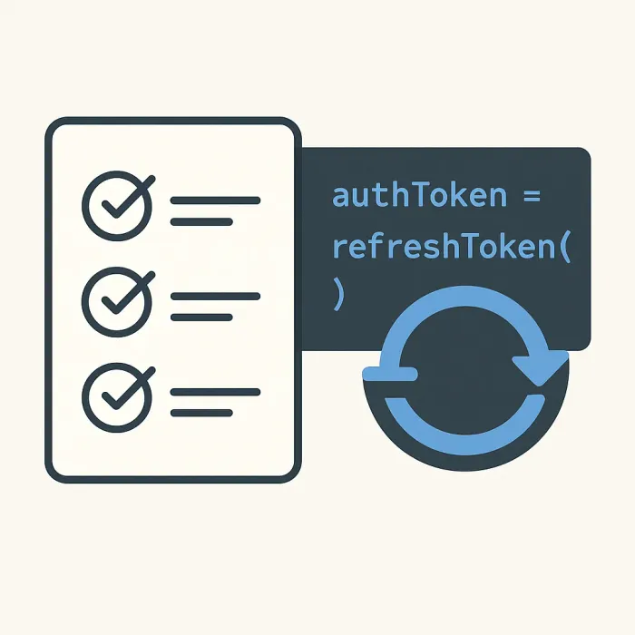 A checklist next to a script diagram refreshing an auth token automatically