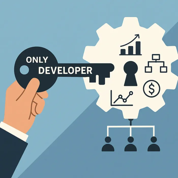 a single key labeled 'only developer' unlocking a whole business system