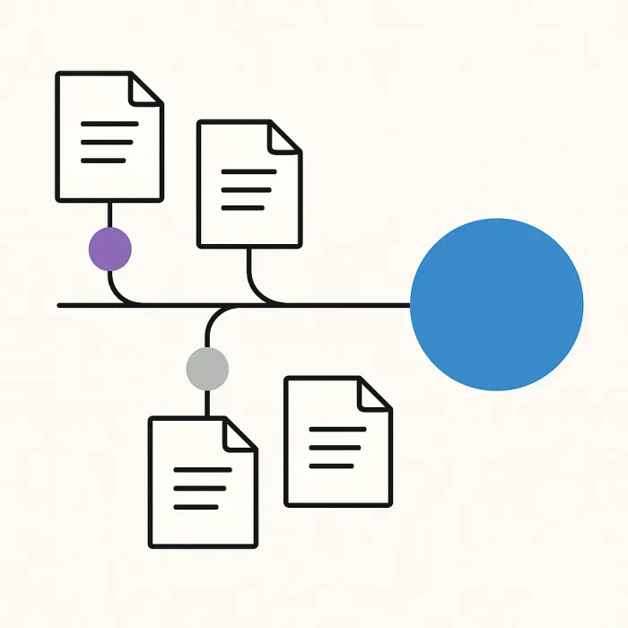 timeline showing multiple file versions merging into one release