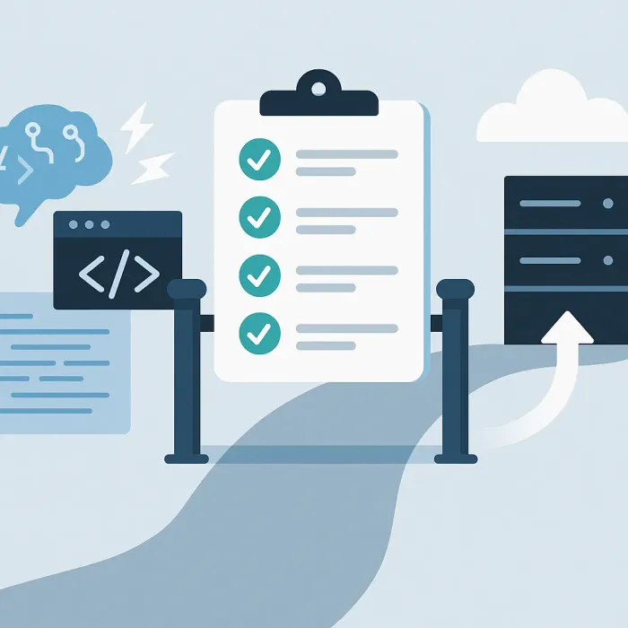 checklist gate between fast AI code generation and live production