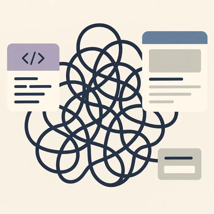 a tangled web of connections between scripts, layouts, and fields