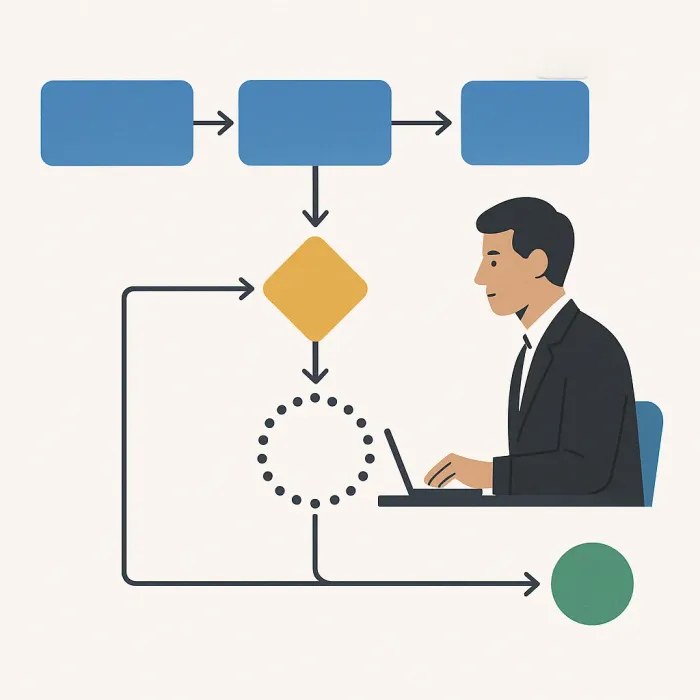 business process flowchart with a human review checkpoint before the final step