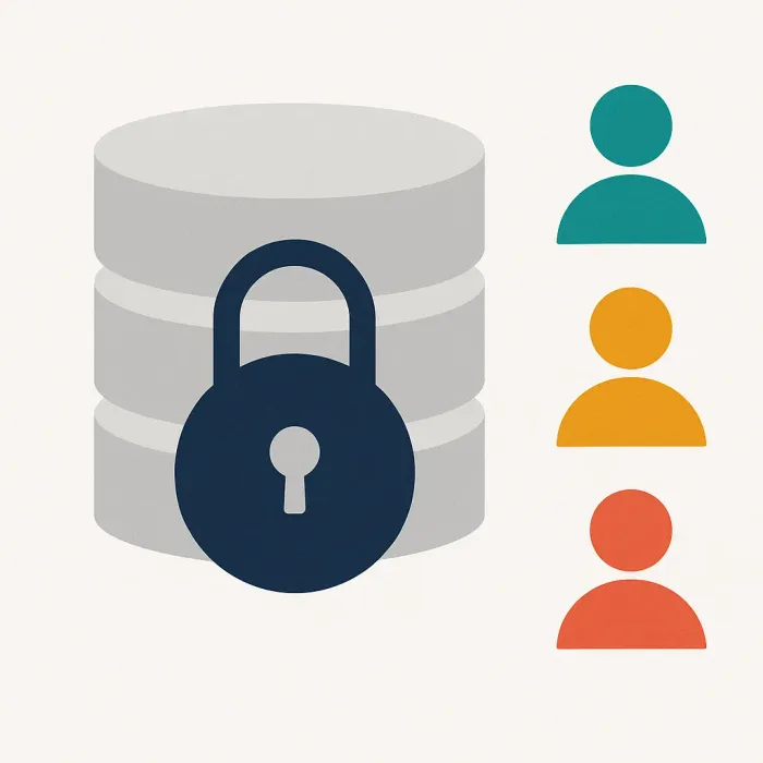 padlock icon over a database with different colored user access levels