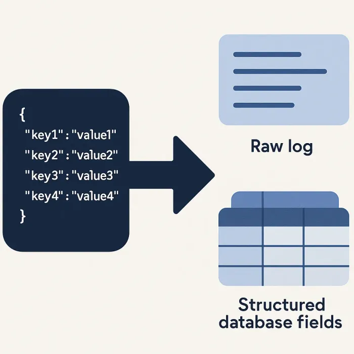 inkomende JSON-payload splitst in rauw logboekenveld en gestructureerde databasevelden