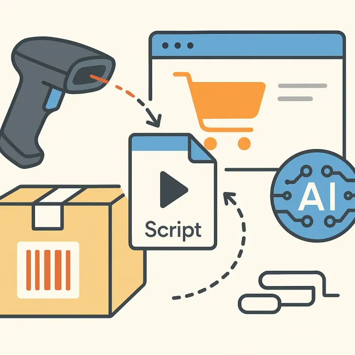 warehouse scanner, webshop, and AI tool all triggering one FileMaker script