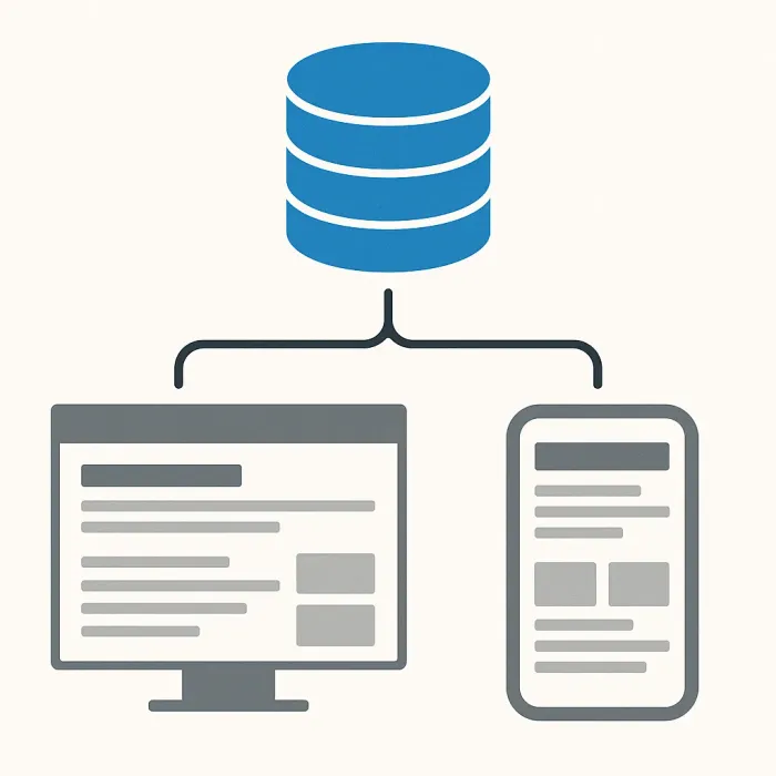 one FileMaker data layer feeding two separate layout sets, desktop and mobile