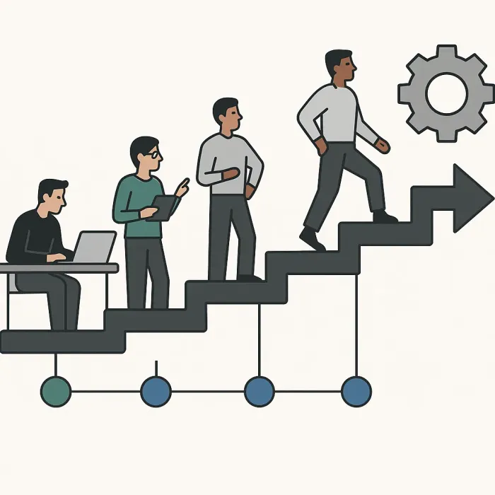 four phases shown as connected steps in a horizontal modernization roadmap diagram