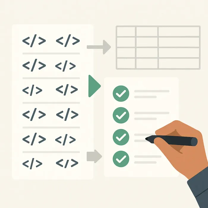 a checklist next to a table of business rules replacing scattered code values