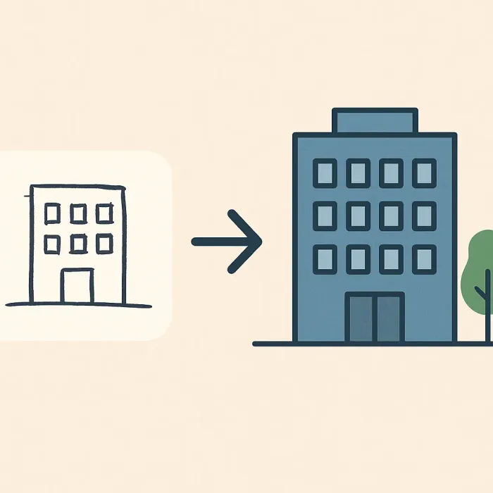 a small rough sketch app growing into a solid structured building