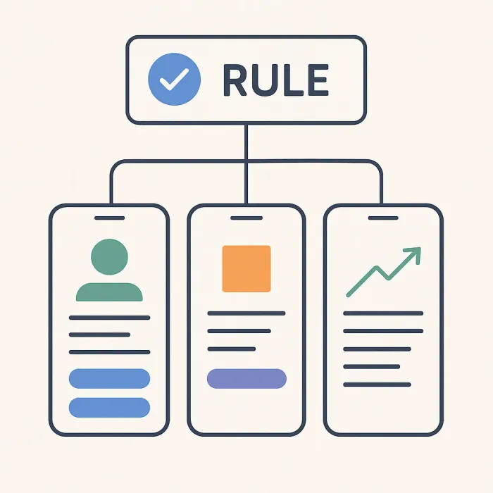 one shared rule box feeding three separate app screens