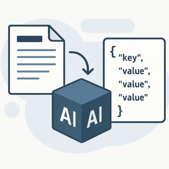 document being processed by a local AI box producing structured JSON output