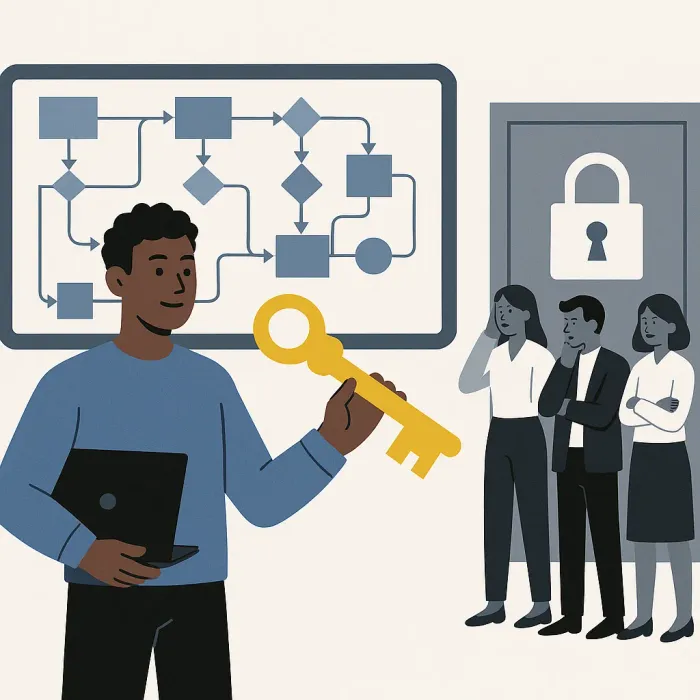 Single developer holding keys to a complex system, team locked out
