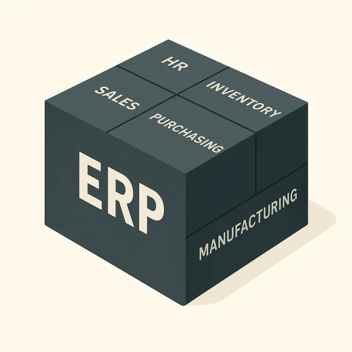 legacy monolithic ERP with all modules tightly coupled in one block