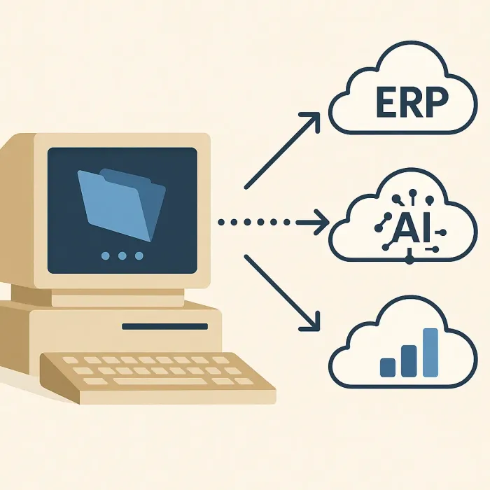 Old FileMaker database connected via API to modern cloud tools like ERP and AI