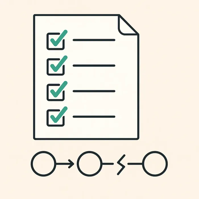Feature checklist with ticks next to items, but a broken process underneath
