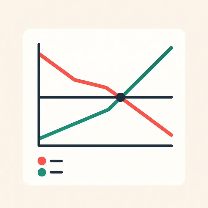 simple ROI payback chart showing cost line and cumulative savings line crossing at breakeven